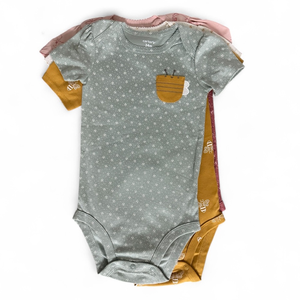 Carter's Pink and Yellow 5 Piece Bodysuits Soft Cotton Onesies Size 24 mo. NWT - Picture 2 of 6